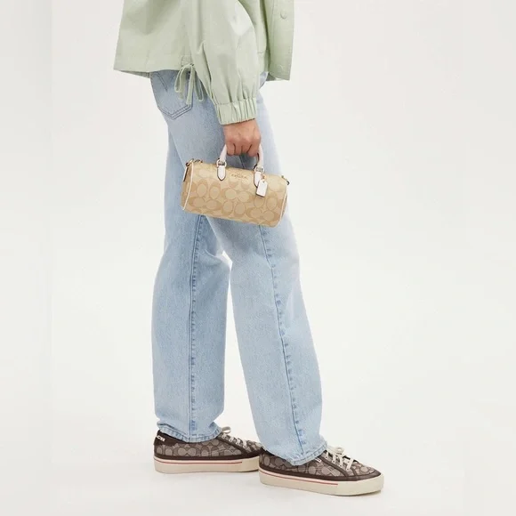 NWT COACH Lacey Barrel Crossbody Signature Canvas Gold Light Khaki Chalk CK689